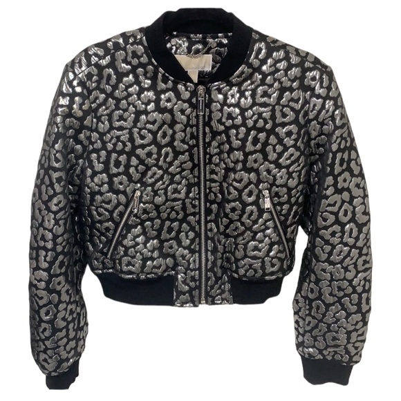 Michael Kors bomber jacket in black and silver. Beautiful fabric!! Size Large. - Picture 1 of 4